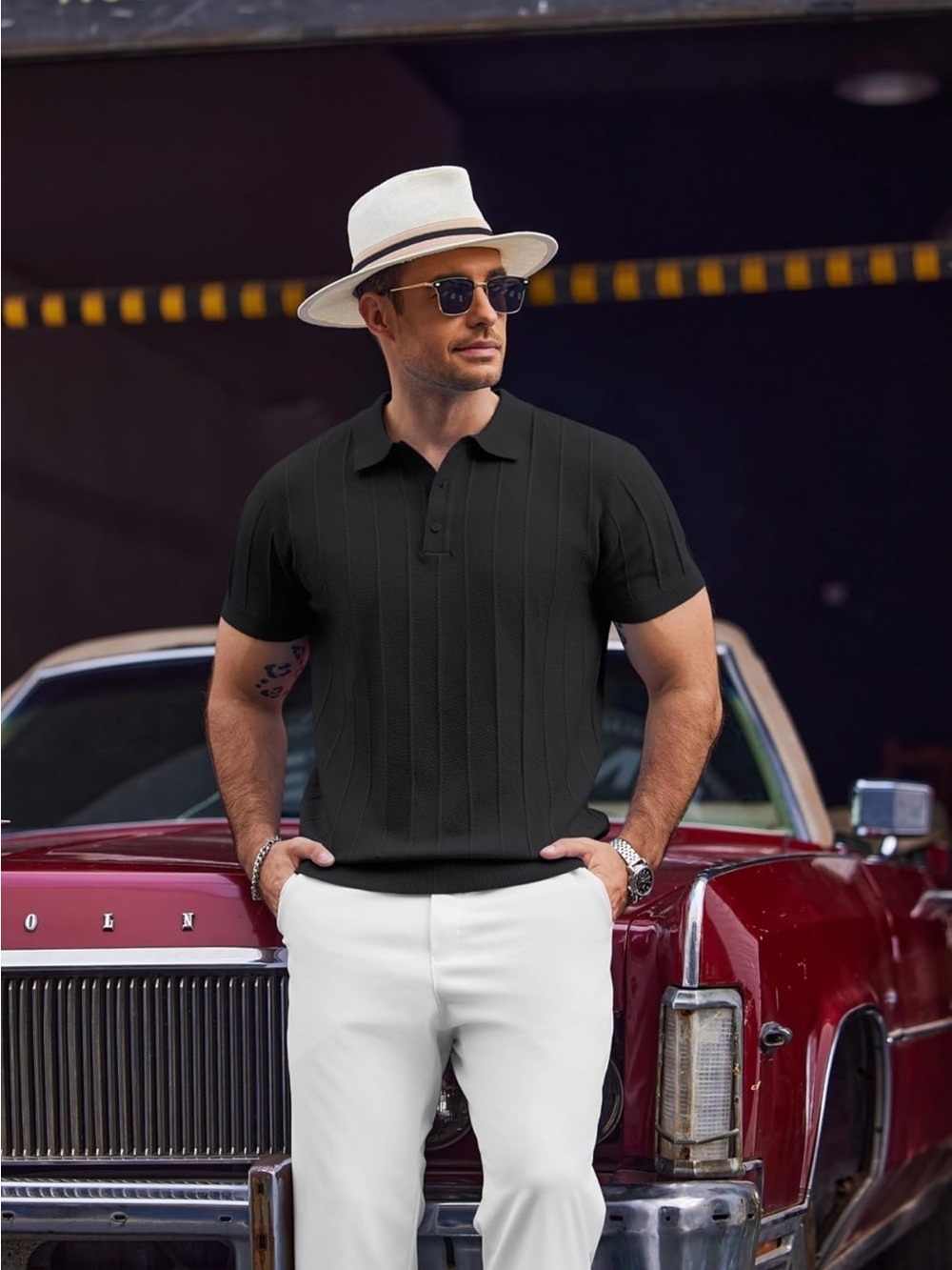 Coofandy Ribbed Short-Sleeve Knit Polo Shirt Black - Picture 16 of 16